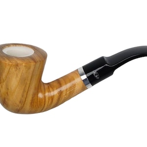 M. Gasparini Meerschaum Lined Olive wood Pipe | Handmade Bent Dublin Style | Tobacco Pipe with Pouch | Smooth Finish, 9mm filter
