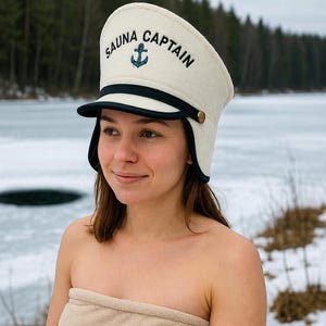 Czapka do sauny z filcu wełnianego z haftowanym logo Kapitana Sauny