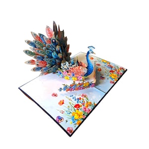 Handgemaakte 3D-pop-upkaart – kleurrijk ontwerp met pauwen en bloemen | Verjaardag, Moederdag, jubileum | Inclusief envelop, formaat 15 x 20 cm