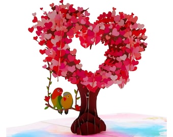 Romantic Gift 3D Pop Up Card with Love Birds in Love Tree Greetings for Vedding, Valentine Day, Card with Envelope