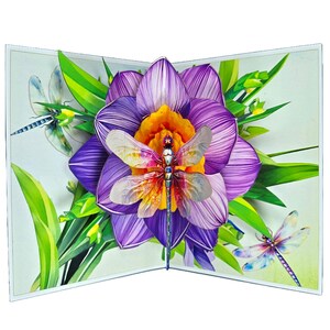 3D Pop-Up Karte Narzisse Libelle | Handgemachter Blumengruß zum Geburtstag oder jeden Anlass | Umweltfreundlich | Umschlag enthalten