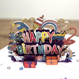 Carte d'anniversaire pop-up 3D pour amoureux des licorne | Coffrets cadeaux « Joyeux anniversaire » | Fait main avec enveloppe et pochette protectrice | Taille 13 x 18 cm