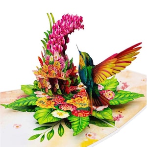 Handmade 3D Pop-Up Card – Hummingbird & Flowers Design | Birthday, Mother’s Day, Anniversary | Includes Envelope, size 15x20cm