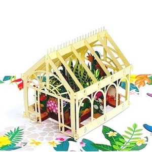 Biglietto pop-up 3D Serra con fiori e farfalle / Regalo unico per compleanno, anniversario e festa della mamma / Biglietto per amanti delle piante e amanti del giardinaggio