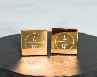 Gold Sqaure Custom Cuff Links • Groomsmen Cuff Links • Personalized Cuff Links • Groom Wedding Cuff Links Cuff Links Groomsmen Gift Initials