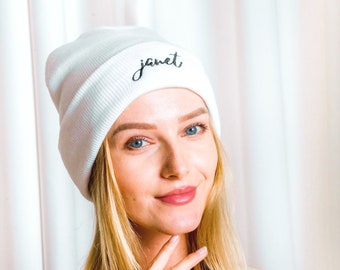 Many Colors Custom Name Embroidered Beanie • Personalized Beanie Cap Embroidery Logo Winter Hat • Bachelorette Beanie • Small Business Merch