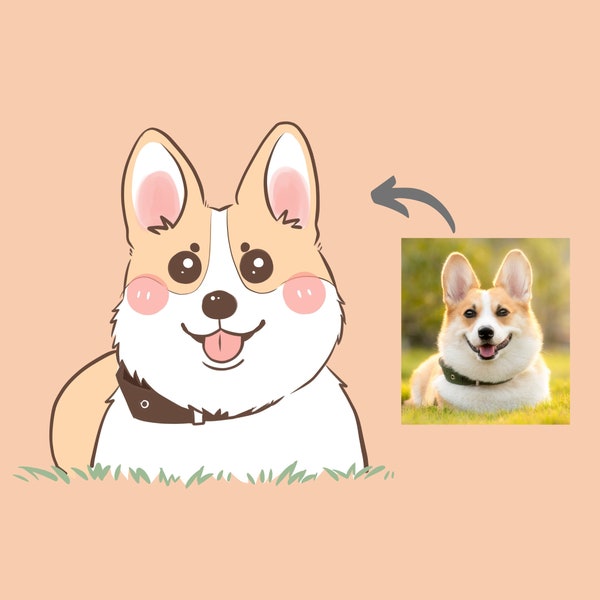 Super Cute Hand Drawn Cartoon Pet Portrait • Cartoon Dog Artwork • Dog Illustration Animated • Pet Memorial • Pet Gift • Digital Portrait