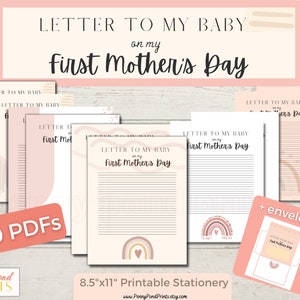 Paquete de regalo reflexivo de la primera carta del Día de la Madre a mi bebé - Hojas de papel para escribir cartas en blanco y forradas para nueva mamá - Papelería imprimible