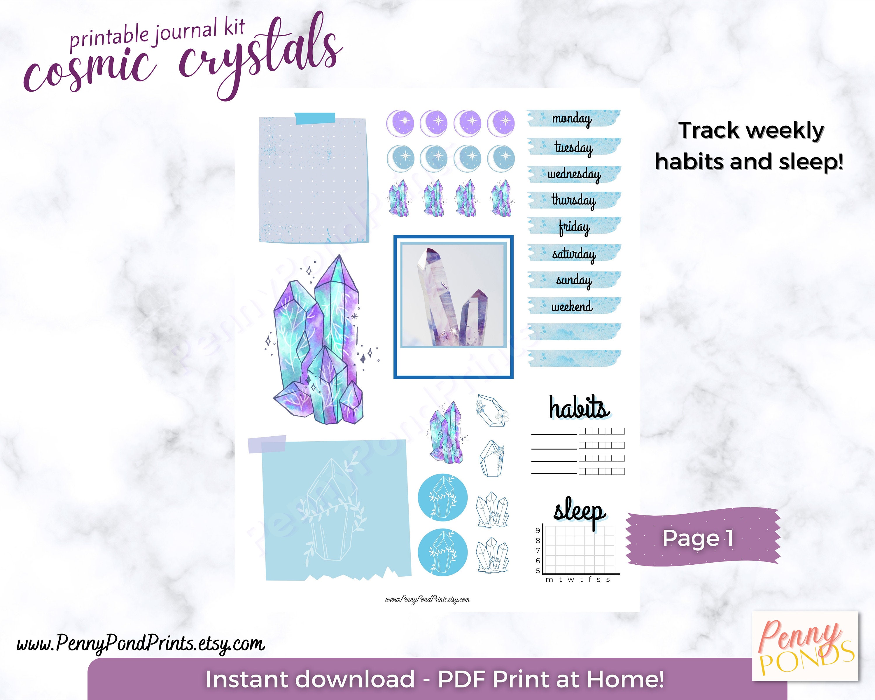 Cosmic Crystals Printable Kit for Bullet Journal, Planners, Junk ...
