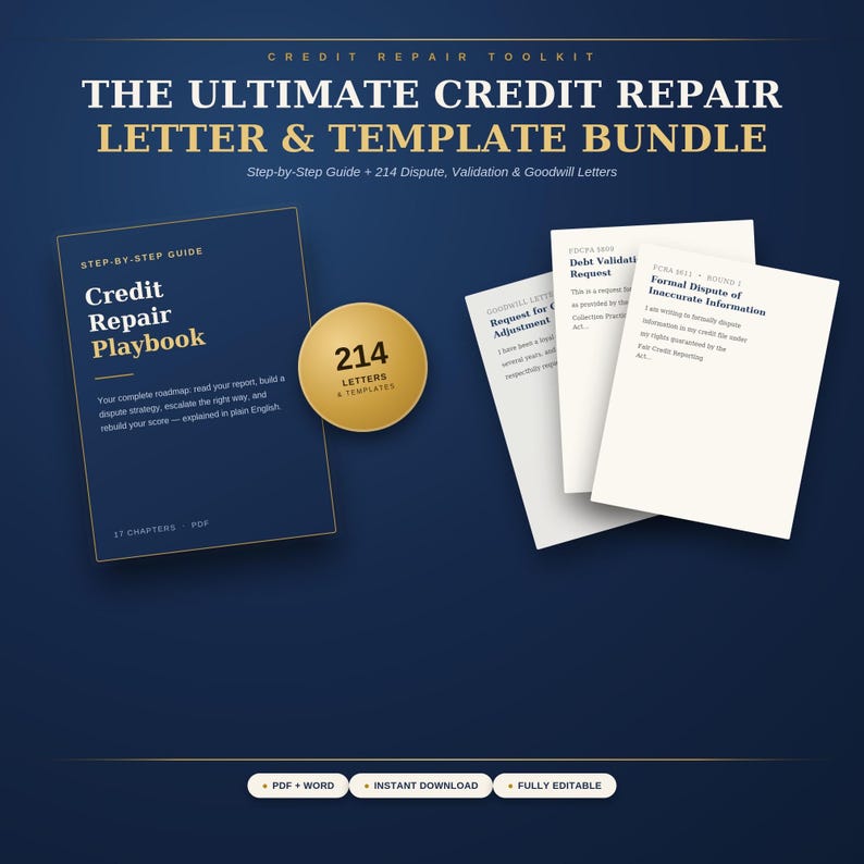 Credit Repair Kit 2026 | 200+ Dispute Letters Goodwill Debt Validation PDF