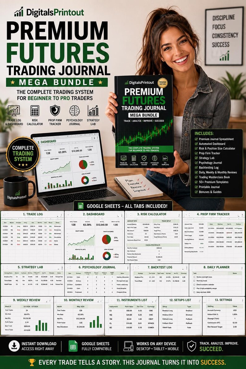 Trading Journal Spreadsheet 2026 | Futures Crypto Log Risk Tracker Sheets bild 2