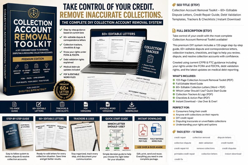 Collection Removal Letters 2026 | Debt Validation Dispute Templates PDF image 1