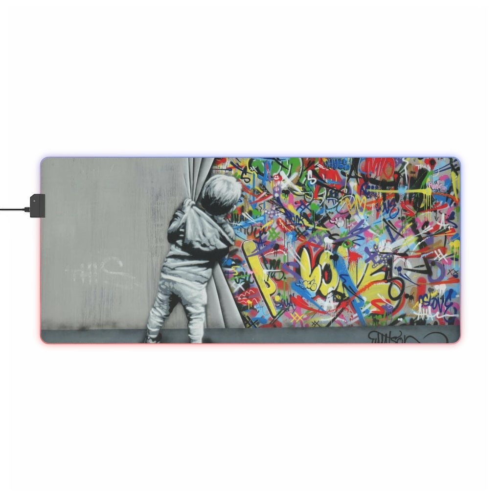 LED Gaming Mouse Pad - Behind The Curtain - Graffiti Street Art - Schreibtischmatte Mousepad