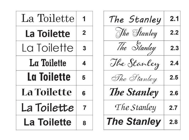 May include: A graphic featuring the text "La Toilette" in various fonts and styles, numbered 1-8, alongside "The Stanley" in different fonts, numbered 2.1-2.8. All text is in black against a white background.