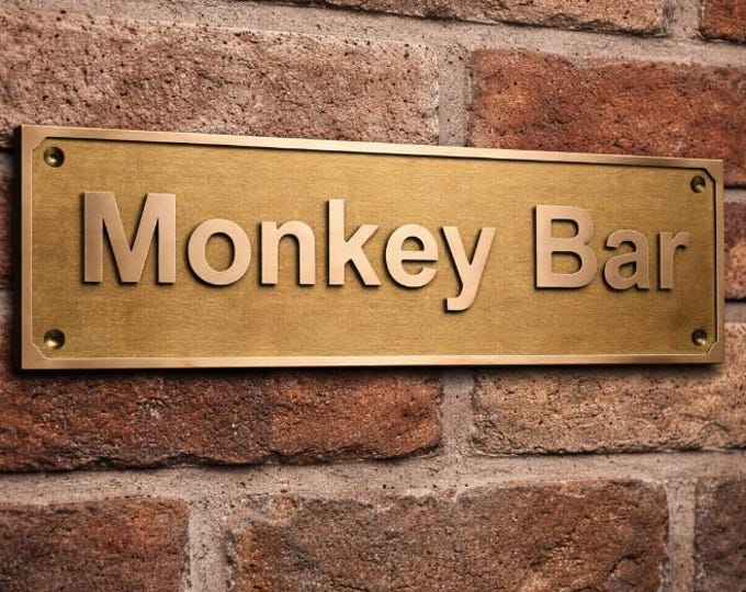 Custom Bar Name Sign, Brass Bar Plaque, Personalized Pub Sign, Engraved Metal Bar Sign, Home Bar Wall Sign