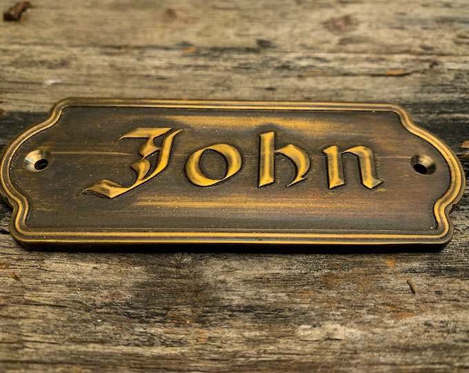 Solid Brass Door Signs 3D,Metal 3D Sculpture- Pantry, Vintage Antique Victorian Cast Brass Metal Embossed Loo Exit Signs Old Style