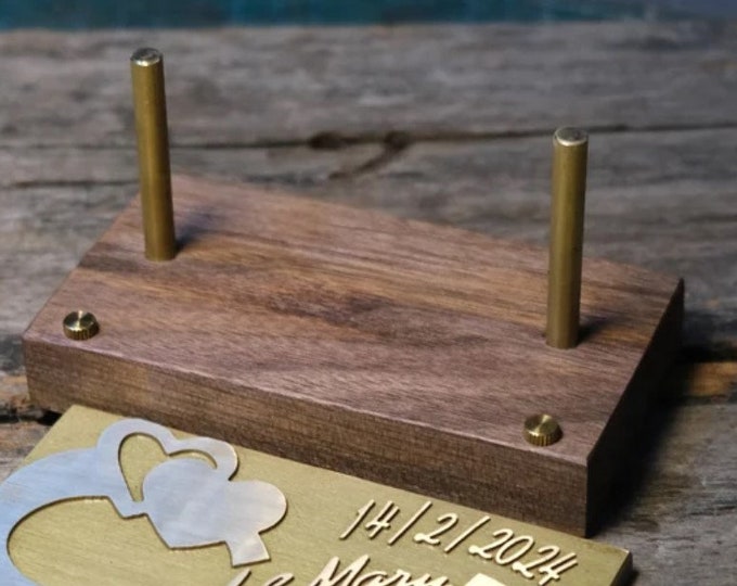 Walnut wood base, brass for bronze sign..