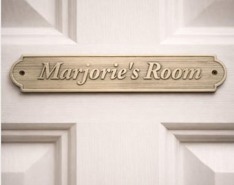 Personalized Brass Door Name Sign, Custom Engraved Room Plaque, Solid Brass Script Nameplate, Vintage Bedroom or Office Sign