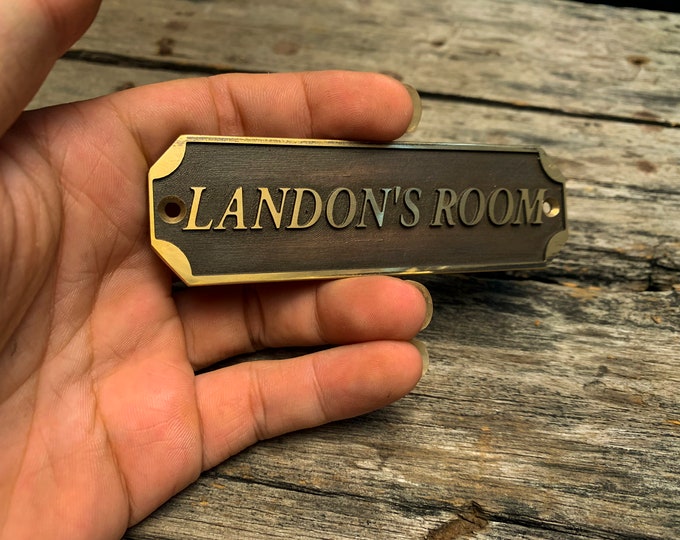 Brass Space Sign, Custom Brass Door Space Sign, Brass Cabinet Sign.
