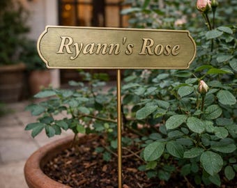 Personalized Plant Marker, Custom Brass Garden Stake Sign, Engraved Plant Label, Outdoor Garden Name Tag, Brass Plant Marker