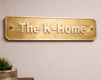 Solid Brass Door Sign Custom House Name Plaque Gold Brushed Name Plate Personalized Home Sign