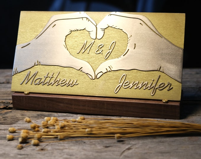 Personalized Brass Anniversary Plaque, Walnut Base, 8th Year Gift