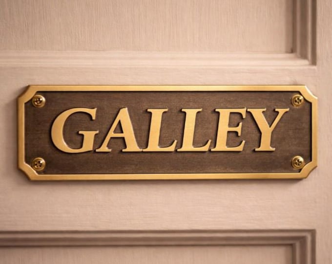 Brass Galley Sign, Nautical Door Plaque, Boat Kitchen Sign, Custom Yacht Nameplate, Engraved Marine Brass Sign