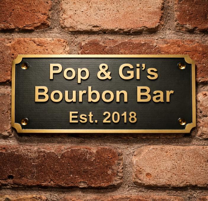 Brass Bar Sign Custom Bourbon Bar Plaque Black Background Gold Letter ...
