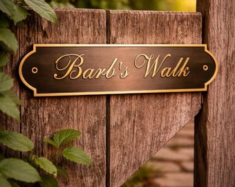 Personalized Garden Name Sign, Custom Brass Plaque, Outdoor Path Sign, Rustic Brass Name Plate, Gate Name Sign