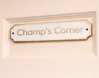 Brass Door Sign White Background Custom Room Plaque Gold Letter Name Plate Wall Door Sign