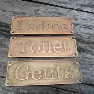 Solid Brass Door Signs - Bathroom, Pantry, Laundry, Toilet Vintage Antique Victorian Cast Brass Metal Embossed Loo Bathroom Signs Old Style
