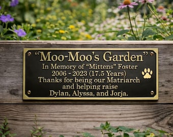 Custom Solid Brass Pet Memorial Plaque, Garden Remembrance Sign, Paw Print Tribute