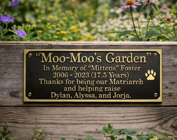 Custom Solid Brass Pet Memorial Plaque, Garden Remembrance Sign, Paw Print Tribute