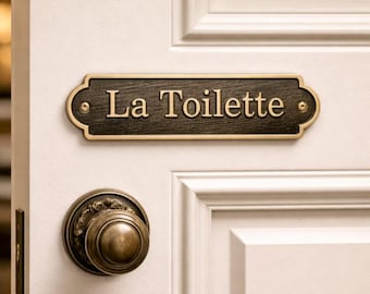Letrero de latón francés para baño, placa para puerta de baño, letrero para puerta de baño, letrero de latón grabado para aseo, letrero de WC vintage