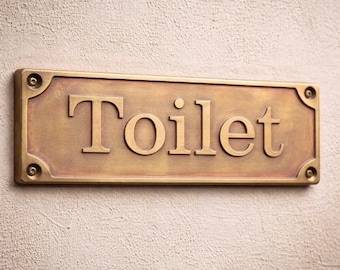 Brass Restroom Signs Set, Ladies Toilet Gents Signs, Bathroom Door Plaques, Engraved Brass WC Signs