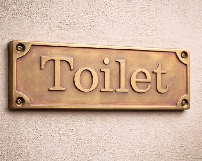 Brass Restroom Signs Set, Ladies Toilet Gents Signs, Bathroom Door Plaques, Engraved Brass WC Signs