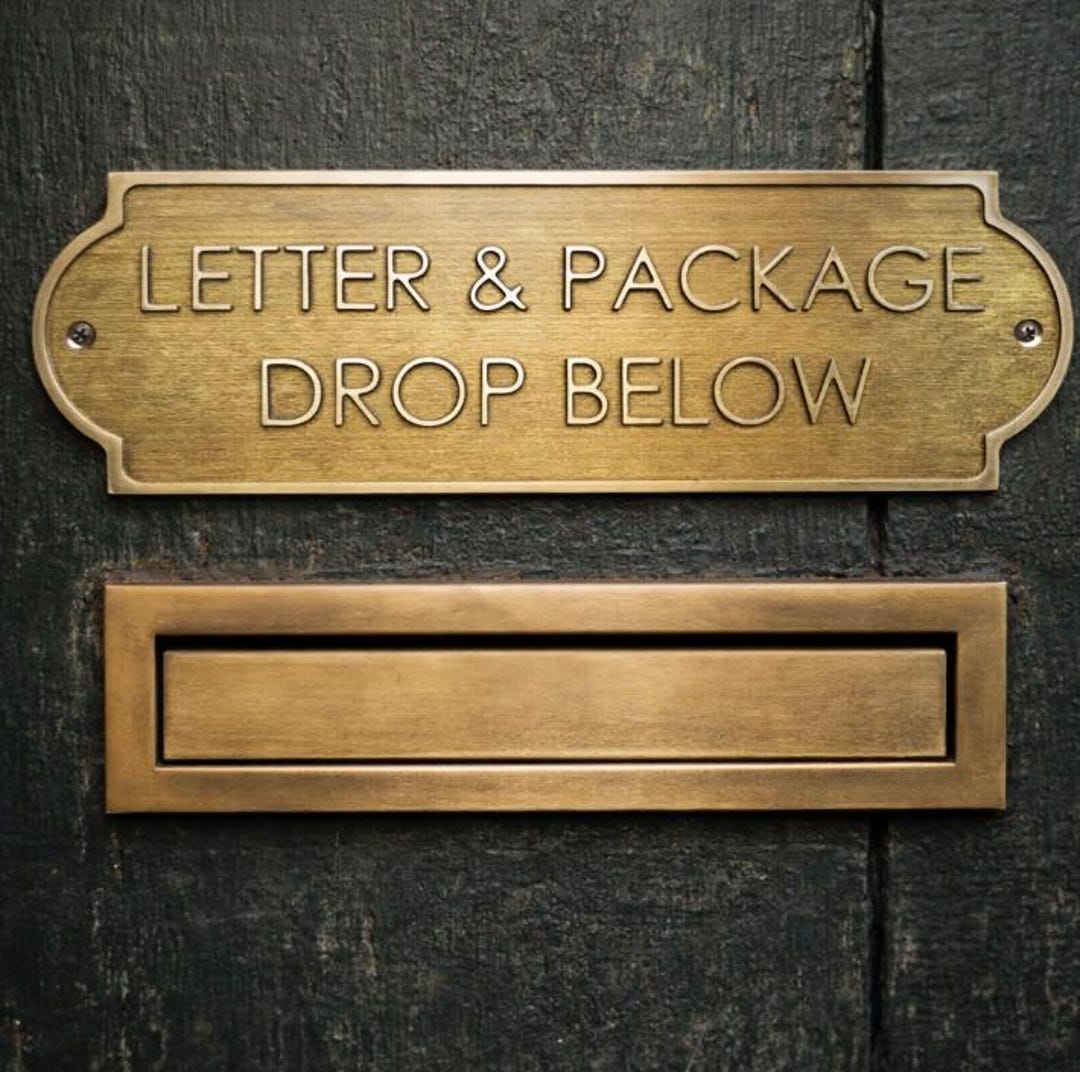 Letter Drop Sign Solid Brass Mail Slot Sign – “letter & Package Drop Below” Engraved ...