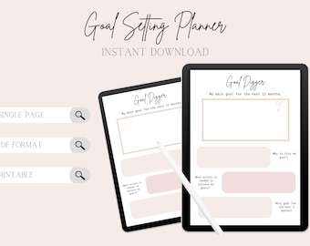 Digital goal setting planner, Goal planning journal, digital journal, printable goal setting template, ipad planner, ipad template, goals