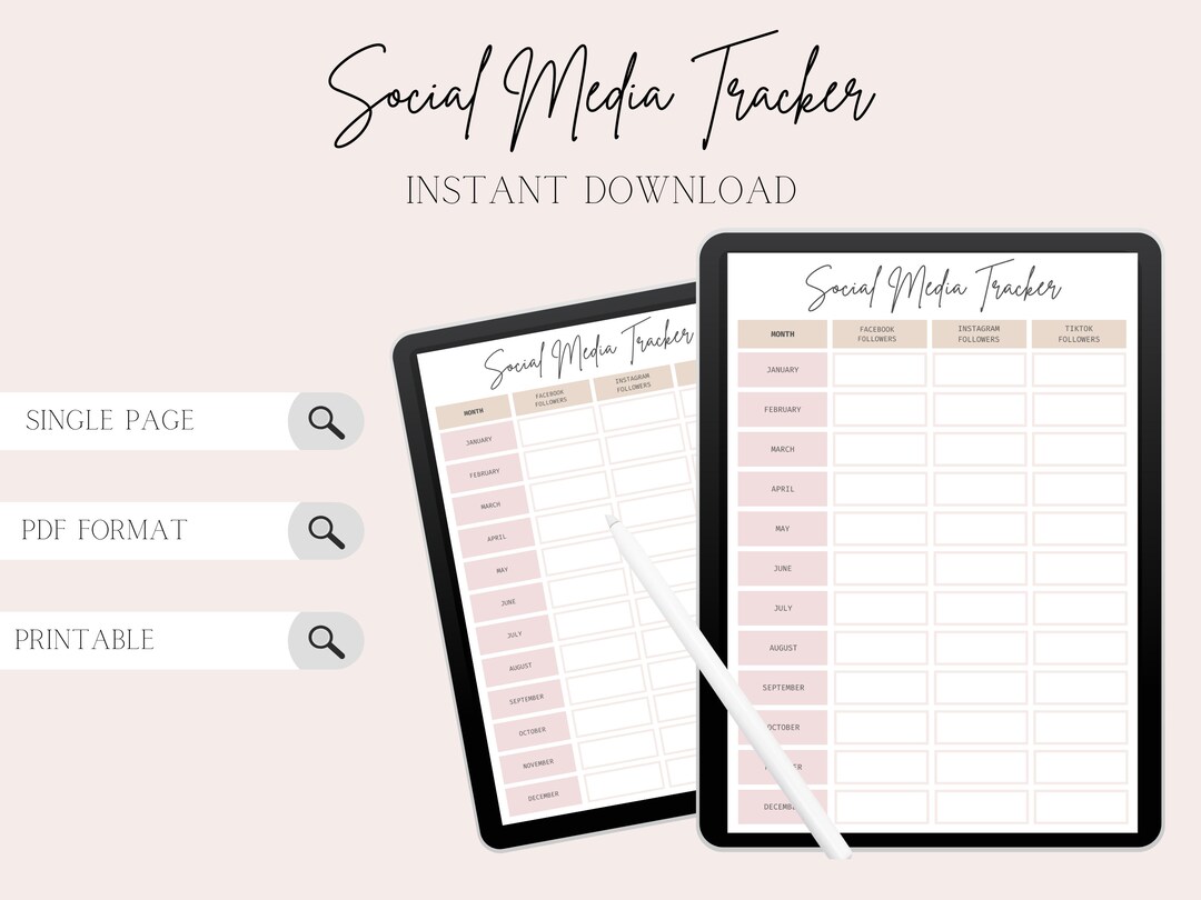 Social Media Printable Planner, Followers Tracker and Log, Digital ...