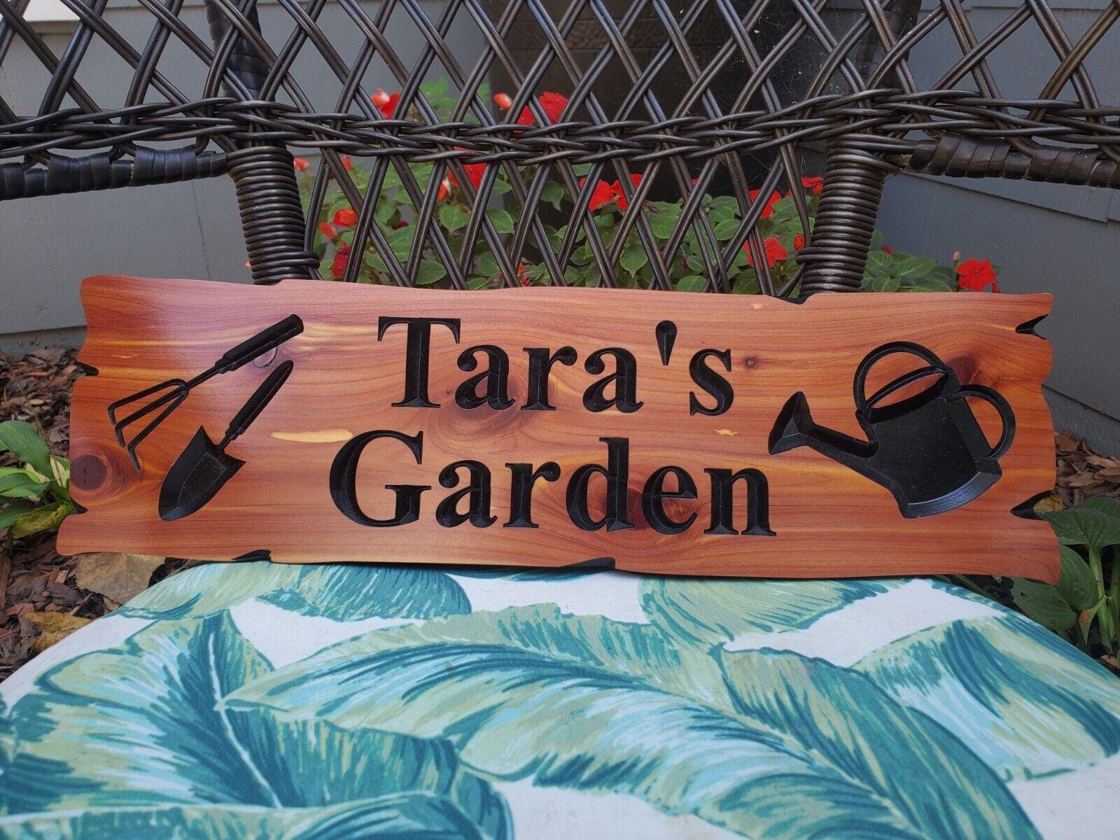 Custom Wood Garden Sign, Personalized Name Gardening Sign, Customized ...