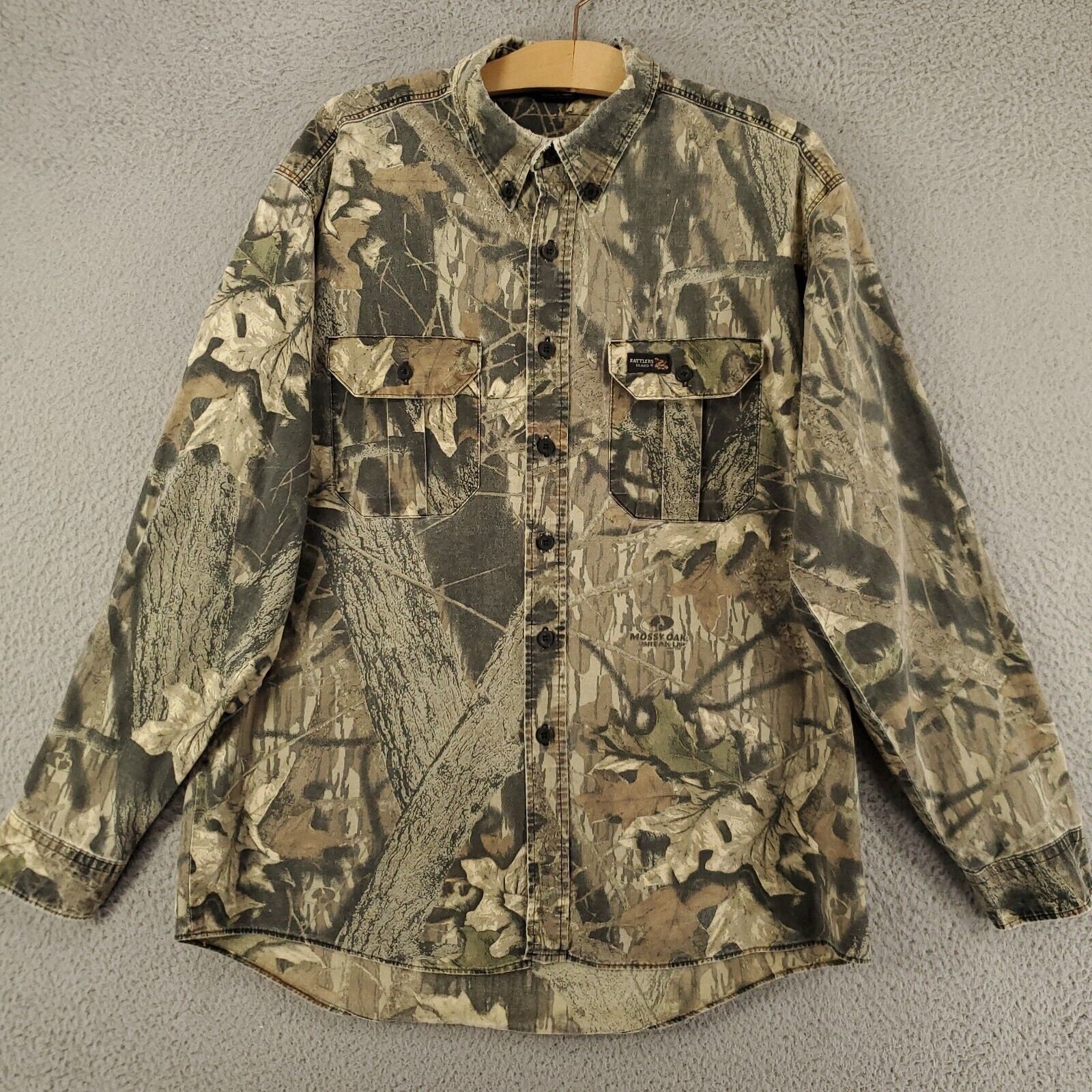 Vintage Rattlers Brand Camo Shirt Mens Large Realtree Breakup Hunting  Distressed Camoflauge Long Sleeve Button Down 