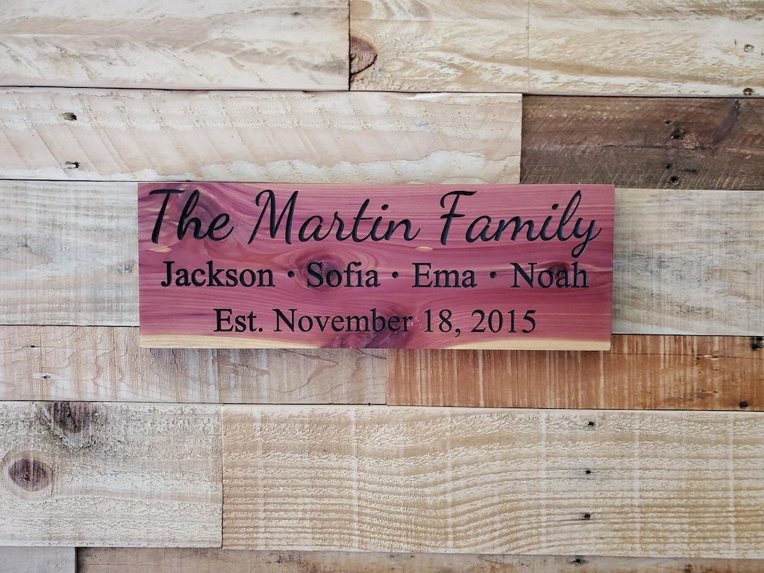 Custom Carved Wood Family Names Sign, Personalized Wooden Plaque, Last ...