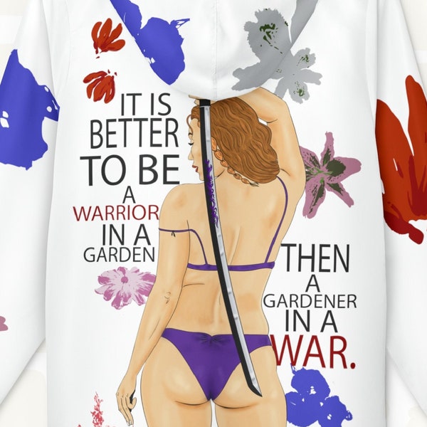 Spring Jacket | Samurai Warrior Woman with Katana Sword and Japanese Flowers | Motivational Quote | floral windbraker | strong women