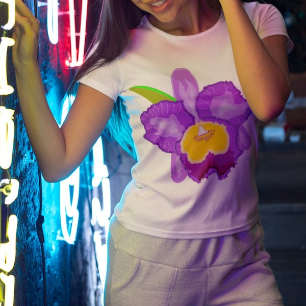 Cattleya Flower T-Shirt | Cattleya Art Story | graphic tee | purple orchid shirt | gift for her