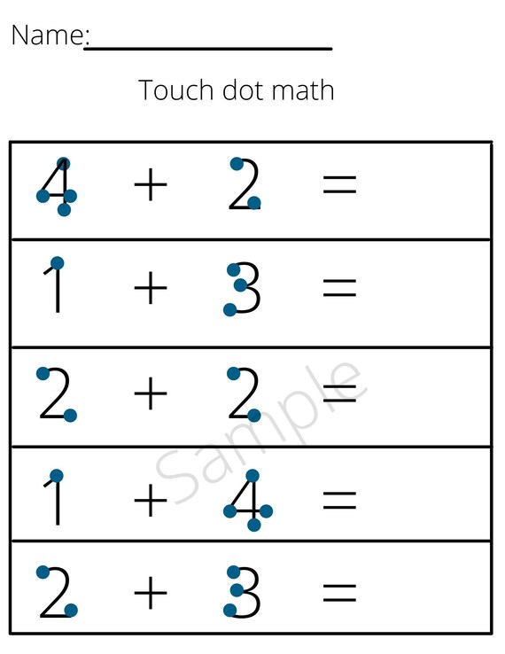 touch dot math chart and worksheets etsy