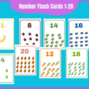Preschool Number Flash Cards 1-20. Digital Download