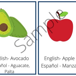 Bilingual English- Spanish  Fruits & Vegetables Flashcards.