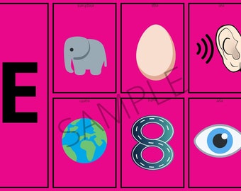 Tarjetas didácticas para unir imágenes del alfabeto, juego de aprendizaje de la A a la Z (descarga digital)