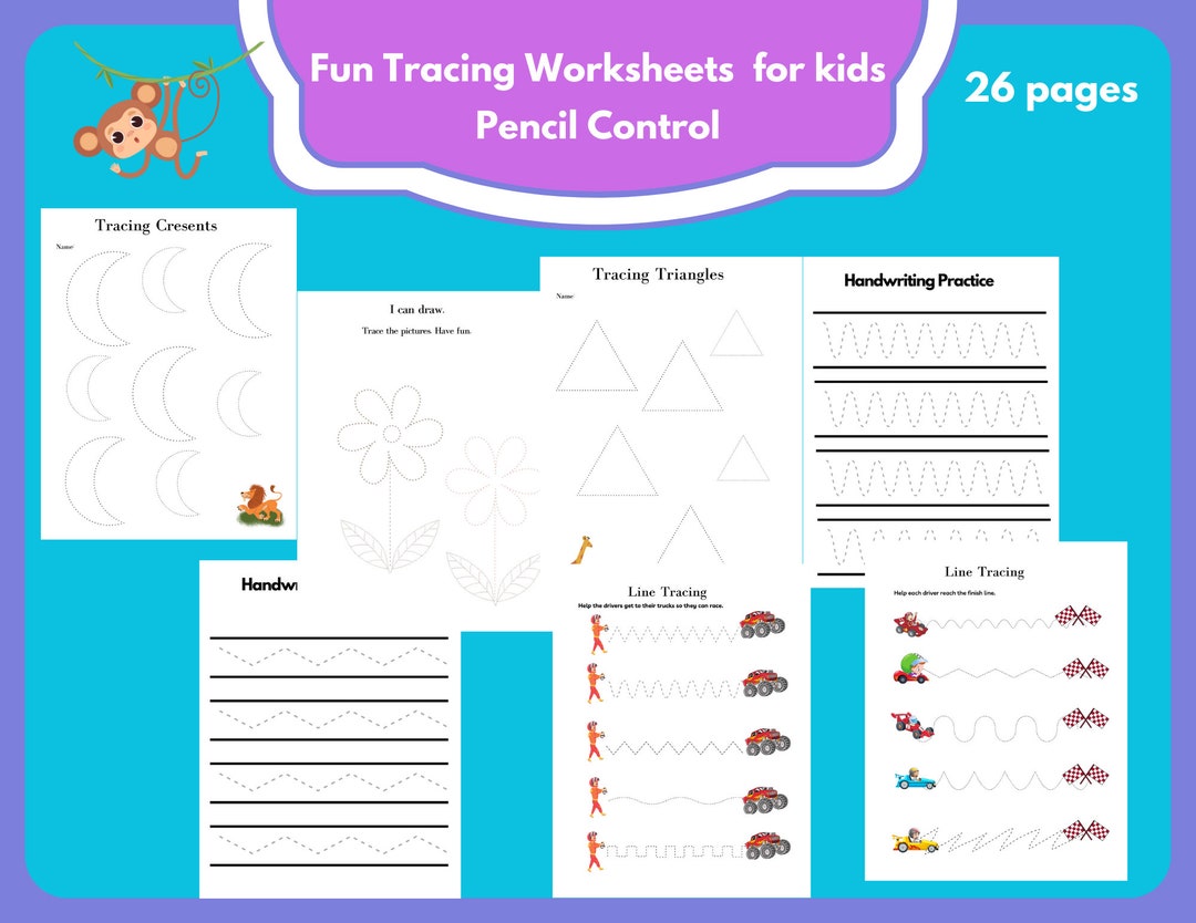 Fun Tracing Activity Worksheets for Kids Etsy