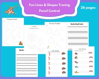 Divertidas hojas de trabajo de actividades de trazado de líneas y formas / Control de lápiz